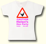Caution Hen Party t shirt in white